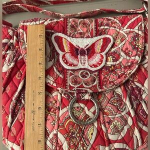 Vera Bradley Upcycled Red and Magenta bag with hand embroidered Butterfly patch